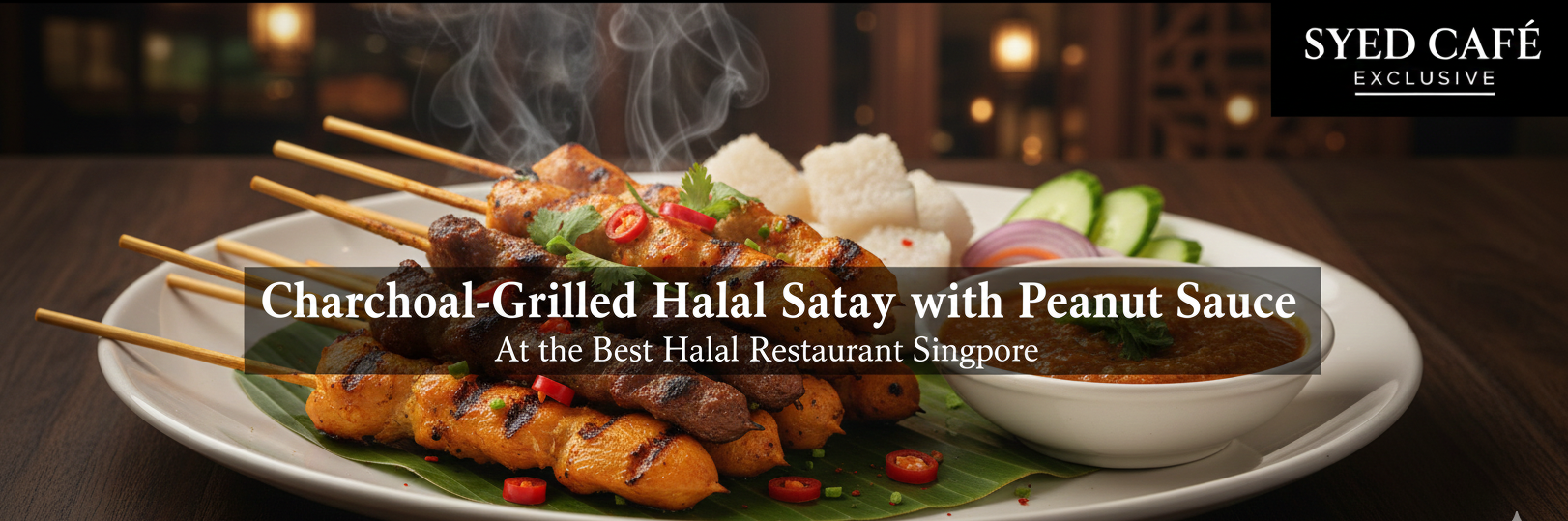 "Charcoal-grilled halal satay with peanut sauce at the best halal restaurant singapore"